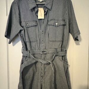 Universal Thread Striped Short Sleeve Jumpsuit with Belt